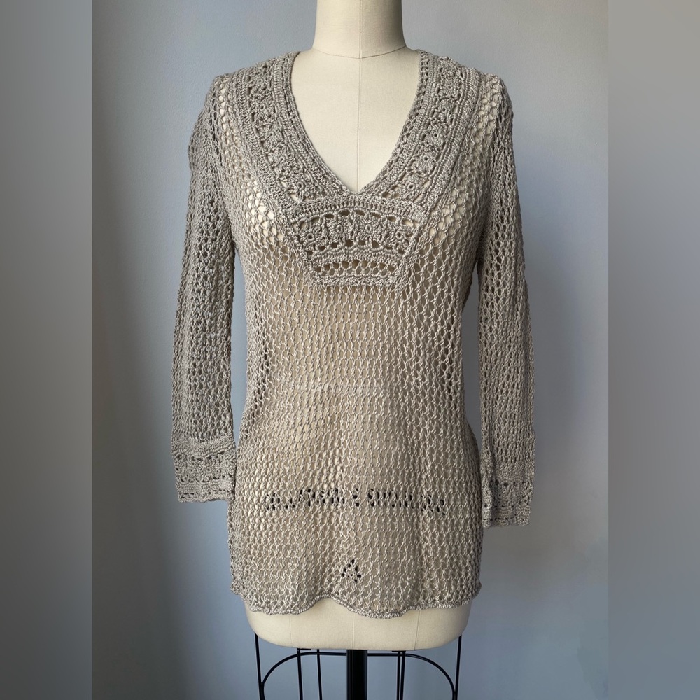 Tommy Bahama Tan Linen-Blend Crochet Tunic Coverup